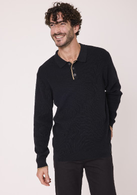 Pull col polo 100% coton Noir Homme Pull col polo 100% coton Noir Homme
