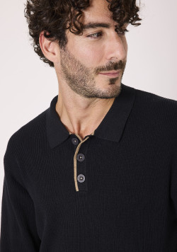 Pull col polo 100% coton Noir Homme