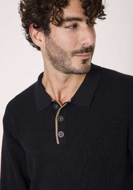 Pull col polo 100% coton Noir Homme Pull col polo 100% coton Noir Homme