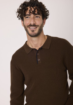 Pull col polo 100% coton marron Homme