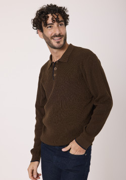 Pull col polo 100% coton marron Homme