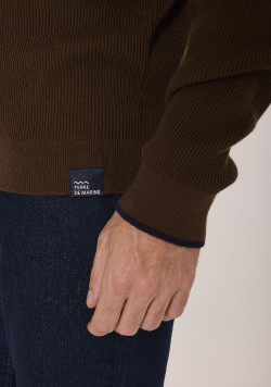Pull col polo 100% coton marron Homme