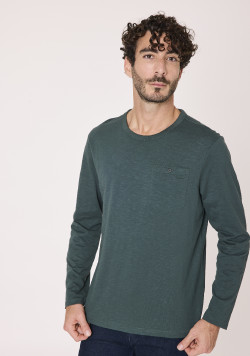 Tee shirt manches longues 100% coton Vert Homme