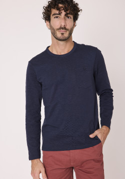 Tee shirt manches longues 100% coton Bleu marine Homme