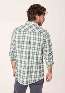 Chemise 100% coton à carreaux vert et beige Homme - EOM