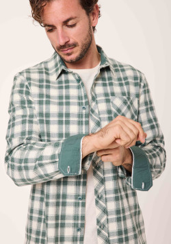 Chemise 100% coton à carreaux vert et beige Homme - EOM
