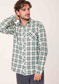 Chemise 100% coton à carreaux vert et beige Homme - EOM