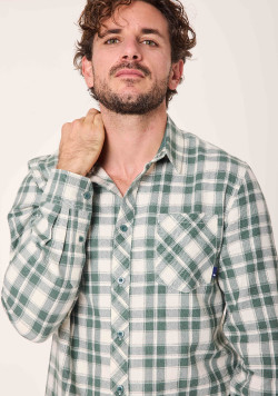 Chemise 100% coton à carreaux vert et beige Homme - EOM