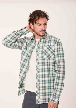 Chemise 100% coton à carreaux vert et beige Homme - EOM