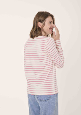 Marinière manches longues 100% coton rayée rose Femme - EOM Marinière manches longues 100% coton rayée rose Femme - EOM