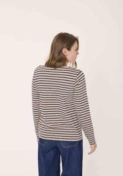 Marinière manches longues beige et bleu marine Femme - EOM