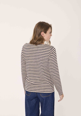 Marinière manches longues beige et bleu marine Femme - EOM Marinière manches longues beige et bleu marine Femme - EOM