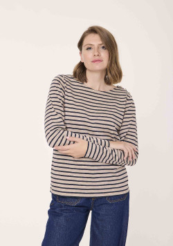 Marinière manches longues beige et bleu marine Femme - EOM