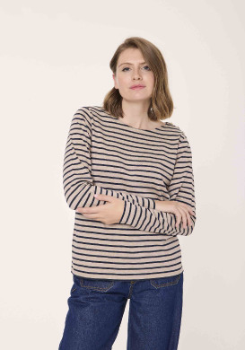 Marinière manches longues beige et bleu marine Femme - EOM Marinière manches longues beige et bleu marine Femme - EOM