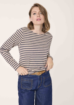 Marinière manches longues beige et bleu marine Femme - EOM