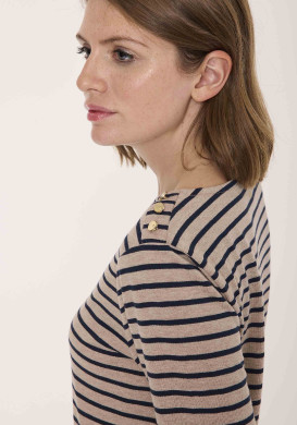 Marinière manches longues beige et bleu marine Femme - EOM Marinière manches longues beige et bleu marine Femme - EOM