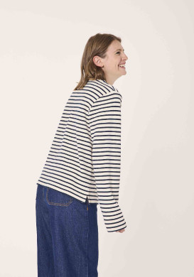 Marinière manches longues bleu marine et beige Femme - EOM Marinière manches longues bleu marine et beige Femme - EOM