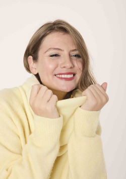 Ensemble Pull et Snood Femme jaune pastel - EOM