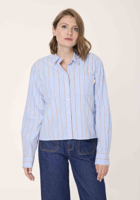 Chemise rayée 100% coton bleu Femme