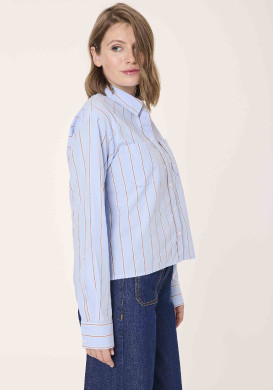 Chemise rayée 100% coton bleu Femme