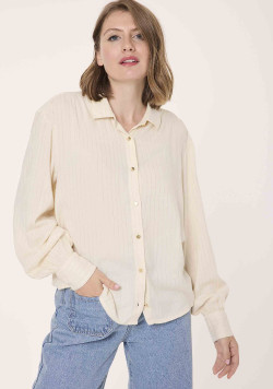Chemise fluide femme beige rayures dorées - EOM
