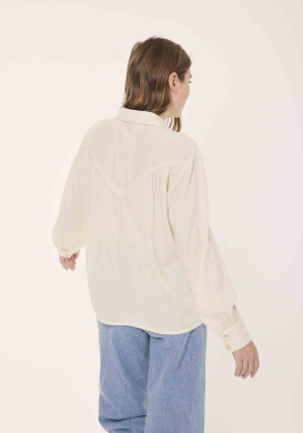 Chemise fluide femme beige rayures dorées - EOM Chemise fluide femme beige rayures dorées - EOM