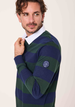 Polo homme manches longues vert et bleu - EOM