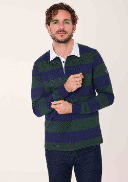 Polo homme manches longues vert et bleu - EOM