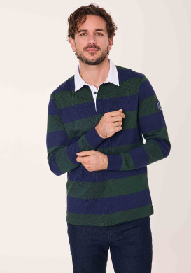 Polo homme manches longues vert et bleu - EOM