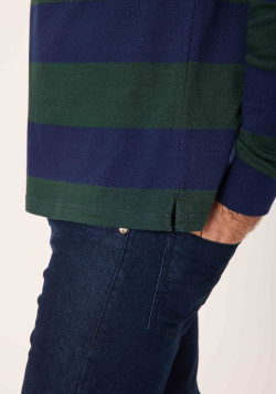 Polo homme manches longues vert et bleu - EOM