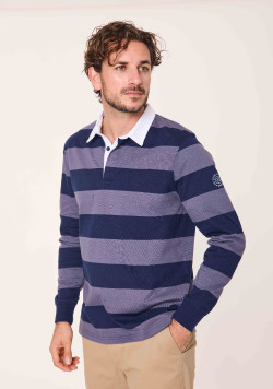 Polo homme manches longues violet et bleu - EOM