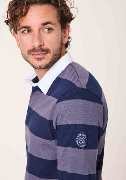 Polo homme manches longues violet et bleu - EOM