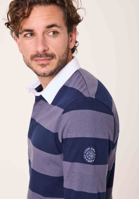 Polo homme manches longues violet et bleu - EOM Polo homme manches longues violet et bleu - EOM