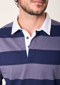 Polo homme manches longues violet et bleu - EOM
