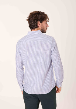 Chemise 100% coton rayée bleu et beige Homme - EOM