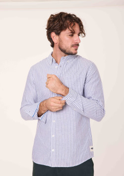 Chemise 100% coton rayée bleu et beige Homme - EOM