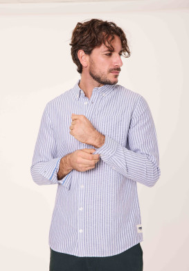 Chemise 100% coton rayée bleu et beige Homme - EOM