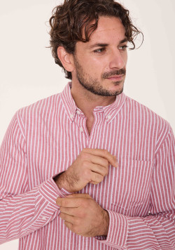 Chemise 100% coton rayée rouge et beige Homme - EOM
