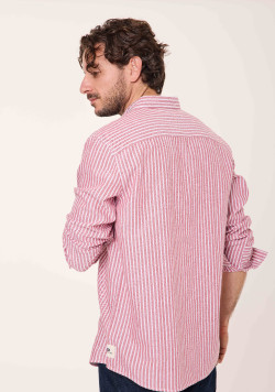 Chemise 100% coton rayée rouge et beige Homme - EOM