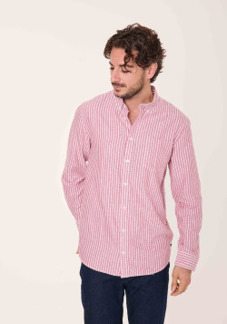 Chemise 100% coton rayée rouge et beige Homme - EOM