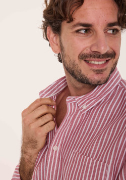 Chemise 100% coton rayée rouge et beige Homme - EOM