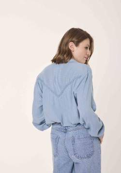 Chemise fluide femme bleu rayures dorées - EOM