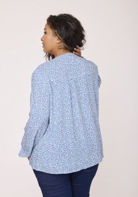 Blouse manches longues femme 100% viscose imprimé bleu Blouse manches longues femme 100% viscose imprimé bleu