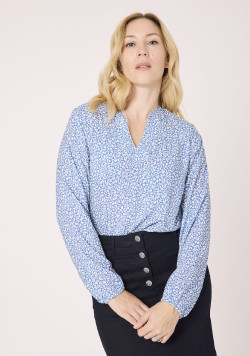 Blouse manches longues femme 100% viscose imprimé bleu