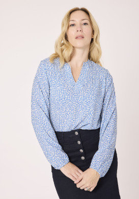 Blouse manches longues femme 100% viscose imprimé bleu Blouse manches longues femme 100% viscose imprimé bleu