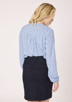 Blouse manches longues femme 100% viscose imprimé bleu
