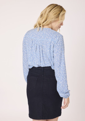 Blouse manches longues femme 100% viscose imprimé bleu Blouse manches longues femme 100% viscose imprimé bleu