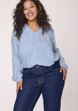 Blouse manches longues femme 100% viscose imprimé bleu