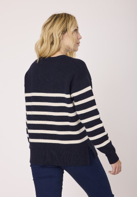 Pull rayé bleu marine et beige Femme