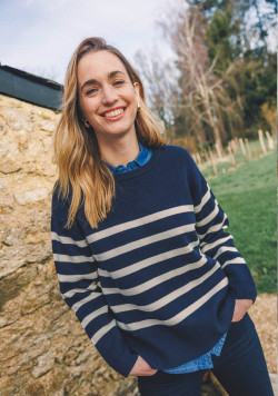 Pull rayé bleu marine et beige Femme